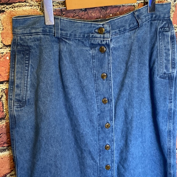 Vintage Tanjay A-Line Button Up Midi Flowy Jean Denim Skirt with Pockets Size L - Picture 2 of 11
